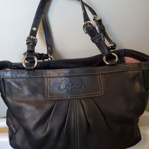 Coach black pleated East West gallery tote bag